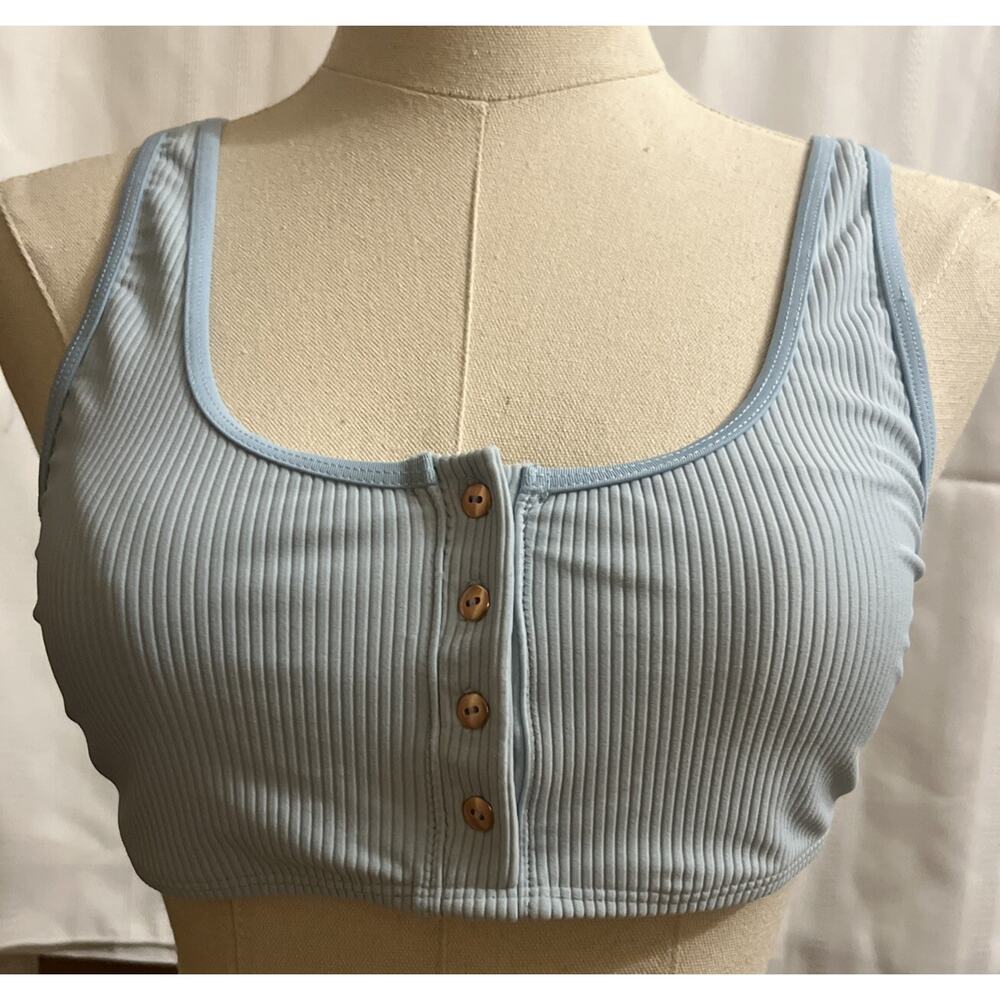 Frankies Bikinis Size Large Light Blue Ribbed Bikini Top, Adjustable Straps